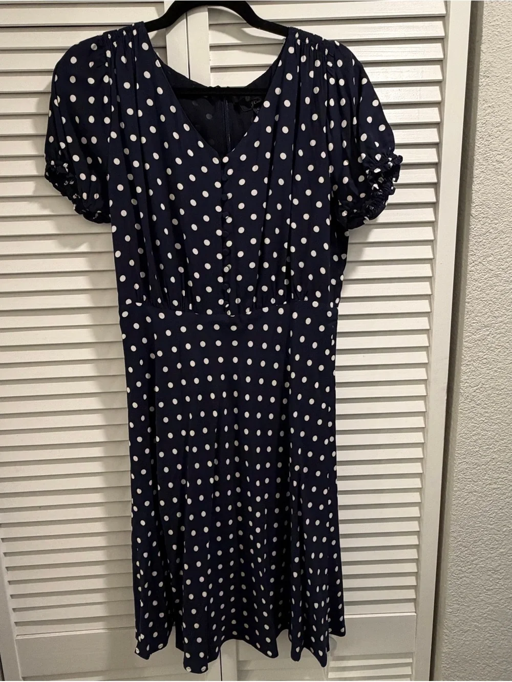 J.Crew Classic Navy Polka Dot Dress - Elegant V-Neck Women's Dress